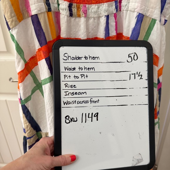 Vilagallo Maxi Dress 42 White Multicolor Plaid Seersucker Tiered Smocked Boho - Picture 8 of 8